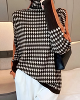 Linea™ – Eleganter Pullover mit Hohem Kragen und Geometrischem Muster – Orange