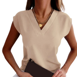 Bequeme Sommerbluse für Frauen - Leichte V-Ausschnitt Bluse – Khaki