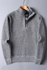 Bequemer herren-strickpullover mit reißverschluss – Hellgrau