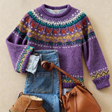 Solva™ - Eleganter Vintage Strickpullover – Lila