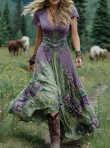 Erica - Stilvolles Maxikleid mit Blumenmuster für Damen – Grün