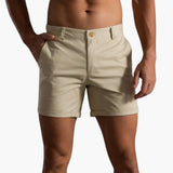 Herren Sommer Shorts mit Knopfverschluss und Gürtelschlaufen – Khaki