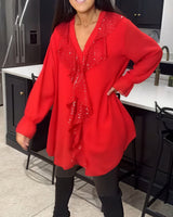 Aurora - Lange Bluse mit V-Ausschnitt – Rot