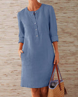 Merina - Elegante Knöpfe Schlichtes Kleid – Blau