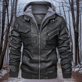 Heat leather – hochwertige warme lederjacke mit kapuze – Schwarz