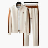 Herren Slim-Fit Trainingsanzug mit Reißverschluss und Taschen – Beige