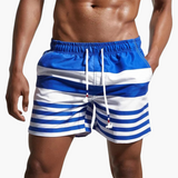 Gestreifte Badeshorts - Herren Schwimmshorts mit Kordelzug – Blau
