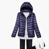 Ultraleichte Daunenjacke mit Kapuze für Damen – Marineblau