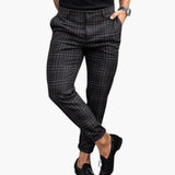 Herren Slim Fit Hose mit Karomuster und schmalem Bein – Schwarz