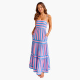Maxikleid Damen - Gestreiftes Sommerkleid mit Trägern – Rosa