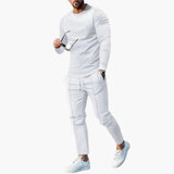 Zweiteiliges Herren-Set für Frühling und Herbst mit Langarmshirt – Weiß