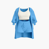 Loungewear Set - Damen Strick Outfit 3-teilig mit Cardigan – Blau