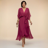 Harshani - Lappen Kleid Mit V-Ausschnitt – Rot