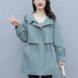 Trenchcoat Damen | Übergangszeit Mit Mittlerem Schnitt Und Kapuze – Blau