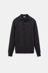 Klassischer Zopfstrickpullover mit Polokragen – Grau
