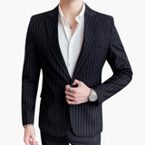 Herren Anzug mit Nadelstreifen und Slim Fit Sakko – Schwarz
