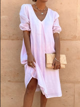 Dene - Lässiges Midi-Kleid mit V-Ausschnitt – Rosa