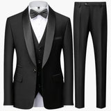 Herren Slim Fit Anzug dreiteilig für formelle Anlässe ganzjährig – Schwarzer Knopf Schwarz