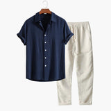 Herren Sommer-Zweiteiler mit Kurzarmhemd und Tapered-Hose – Marineblau
