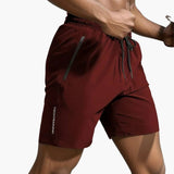 Herren-Trainingsshorts mit Reißverschlusstaschen und Kordelzug – Rotbraun