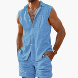 Herren Set mit ärmellchem Hemd und Shorts für den Sommer – Himmelblau