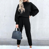 Damen Zweiteiler Set | Freizeitanzug mit Pullover und Hose – Schwarz
