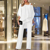 Leona - Elegantes Damen-Zweiteiler Set mit Chiffon-Top – Weiß