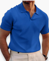 Herren Lässiges Polo mit V-Kragen | Kurzarm – Blau