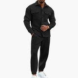 Zweiteiliges Herren Set mit Langarmhemd und Hose – Schwarz