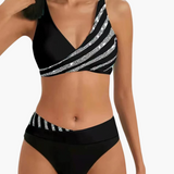 Glitzer Streifen Bikini - mit Damen High-Waist Schnitt – Schwarz