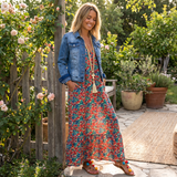 Shalisha - Anmutiges Boho-Kleid mit V-Ausschnitt – Rot