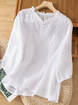 Kissina – Bestickte Bluse Aus Baumwollleinen – Weiß