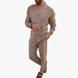Herren Sommer-Zweiteiler mit Hemd und elastischer Hose – Khaki