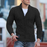 Herren Gestrickte Strickjacke mit Kragen – Schwarz