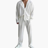 Herren Faltenstruktur Set mit Langarmhemd und Hose – Weiß