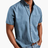 Herren Kurzarmhemd mit Brusttasche für Frühling und Sommer – Hellblau