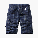 Herren Cargo Shorts mit Karomuster und Stoffgürtel – Blau