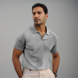 Herren Texturierte Offener Kragen Poloshirt – Grau