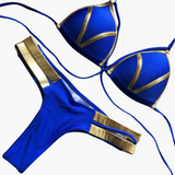 Triangel-Bikini-Set - Damen Bademode mit goldenen Details – Blau
