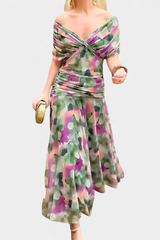 Lordanka – Langes Kleid Mit V-Ausschnitt Und Blumen Muster – Mehrfarbig