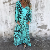Denise | Kleid mit Leo-Muster – Neon Blau