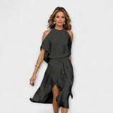 Nivelle – Asymmetrisches Kleid mit fließender Silhouette – Schwarz