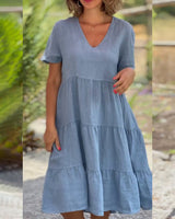 Aveline - Baumwoll-Lagenkleid Freizeitkleid – Blau