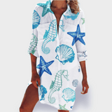Brigitte | Bunte und leichte Sommerrobe – Blauer Seepferdchen