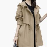 Damen Trenchcoat mit Kapuze und verstellbarer Taille – Beige