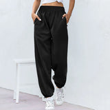 Lässige damen-sporthose mit weitem bein und kordelzug – Schwarz