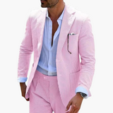 Herren Sommeranzug zweiteilig mit Nadelstreifen und Slim Fit – Rosa