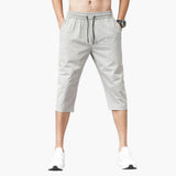 Herren Sommer Dreiviertel Shorts mit Kordelzug und geradem Bein – Grau