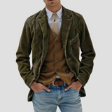 Herren Texturiert Cordjacke mit Taschen – Armeegrün