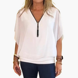 Helene | Chiffon-Top mit Reißverschluss – Weiß